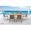 供應(yīng)高檔戶(hù)外休閑家具柚木盼夏系列不銹鋼柚木休閑餐臺(tái)套裝