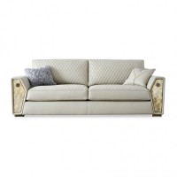 天一美家意式輕奢真皮米色三人位沙發(fā)